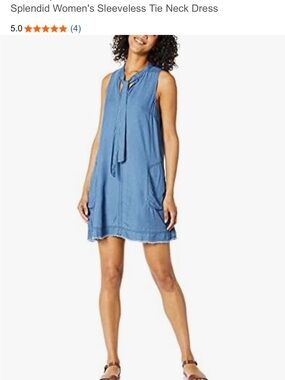 Splendid Blue Sleeveless Tie-Neck Denim Shift Dress